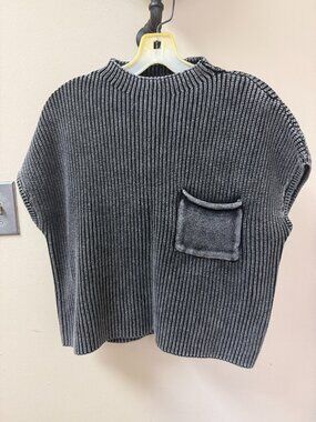 NWOT - ZENANA BLACK MARLED COTTON KNIT SWEATER VEST TOP | L/XL